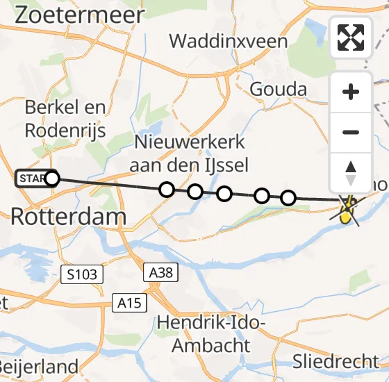 Vlucht Traumahelikopter PH-HVB van Rotterdam The Hague Airport naar Bergambacht op dinsdag 8 oktober 2024 10:28