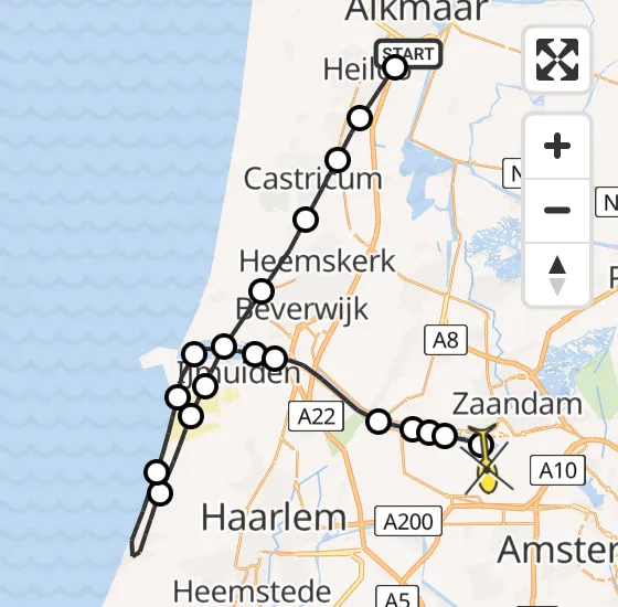 Vlucht Traumahelikopter PH-LLN van Alkmaar naar Amsterdam Heliport op dinsdag 8 oktober 2024 10:38