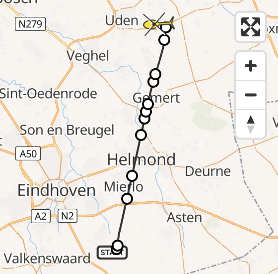 Vlucht Traumahelikopter PH-DOC van Heeze naar Vliegbasis Volkel op dinsdag 8 oktober 2024 10:52