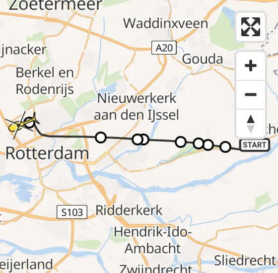 Vlucht Traumahelikopter PH-HVB van Bergambacht naar Rotterdam The Hague Airport op dinsdag 8 oktober 2024 10:57