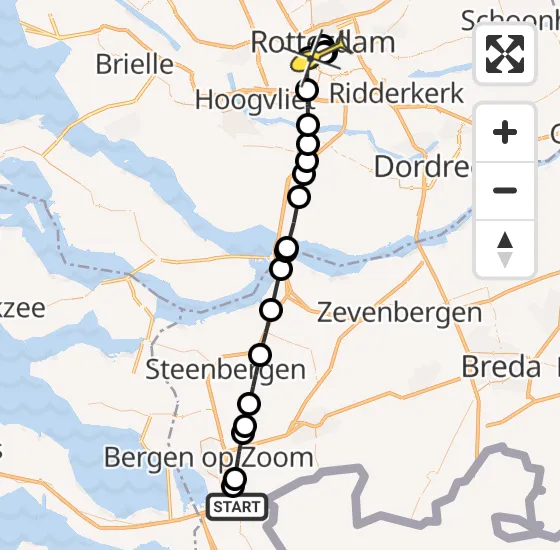 Vlucht Traumahelikopter PH-HVB van Vliegbasis Woensdrecht naar Erasmus MC op dinsdag 8 oktober 2024 12:17