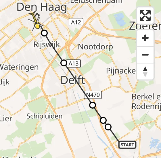 Vlucht Traumahelikopter PH-HVB van Rotterdam The Hague Airport naar Den Haag op dinsdag 8 oktober 2024 14:25