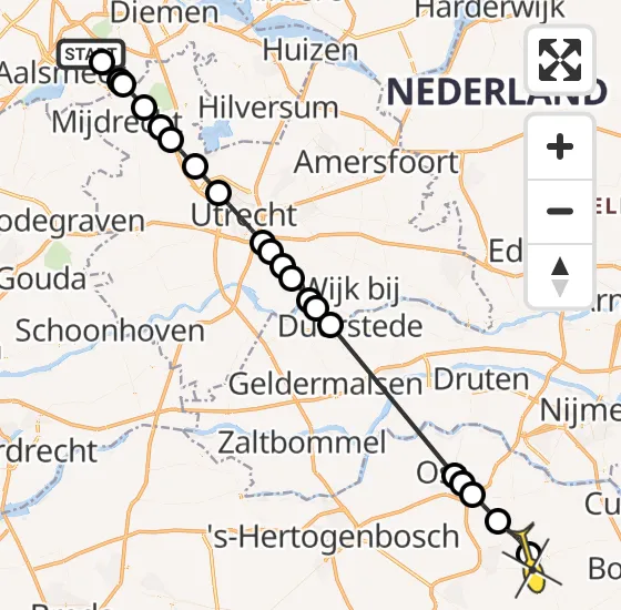 Vlucht Politiehelikopter PH-PXA van Aalsmeer naar Vliegbasis Volkel op dinsdag 8 oktober 2024 15:49