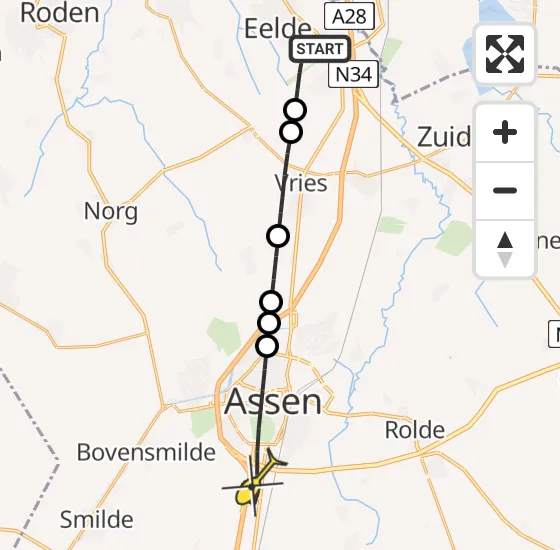 Vlucht Traumahelikopter PH-TTR van Groningen Airport Eelde naar Assen op dinsdag 8 oktober 2024 17:10