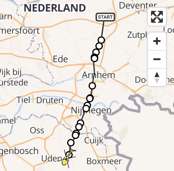 Vlucht Politiehelikopter PH-PXA van Apeldoorn naar Volkel op dinsdag 8 oktober 2024 17:53