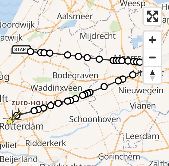 Vlucht Traumahelikopter PH-HVB van Leiden naar Rotterdam The Hague Airport op dinsdag 8 oktober 2024 18:06