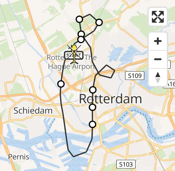 Vlucht Traumahelikopter PH-HVB van Rotterdam The Hague Airport naar Rotterdam The Hague Airport op dinsdag 8 oktober 2024 19:10