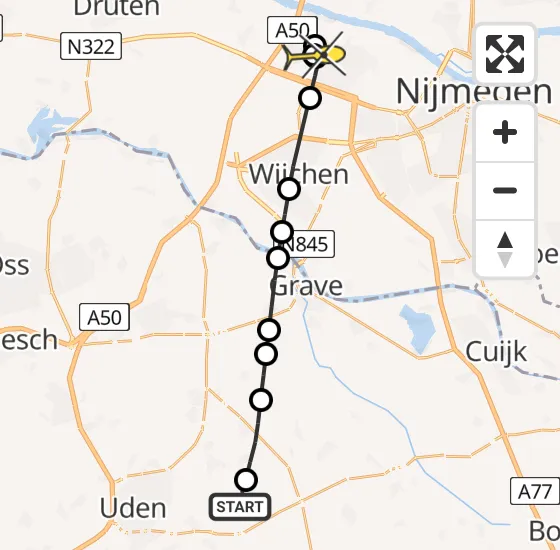 Vlucht Traumahelikopter PH-DOC van Vliegbasis Volkel naar Ewijk op dinsdag 8 oktober 2024 21:26