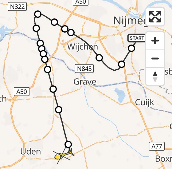 Vlucht Traumahelikopter PH-DOC van Radboud Universitair Medisch Centrum naar Vliegbasis Volkel op dinsdag 8 oktober 2024 22:47