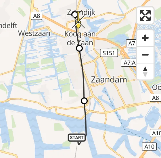 Vlucht Traumahelikopter PH-LLN van Amsterdam Heliport naar Zaandijk op woensdag 9 oktober 2024 8:50