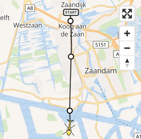 Vlucht Traumahelikopter PH-LLN van Zaandijk naar Amsterdam Heliport op woensdag 9 oktober 2024 9:11