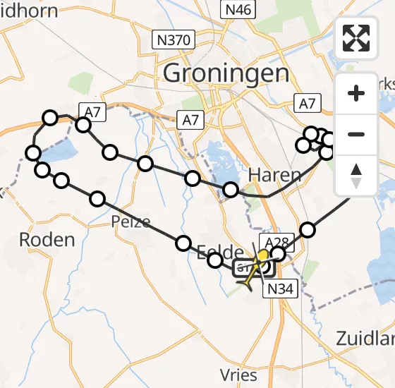 Vlucht Traumahelikopter PH-TTR van Groningen Airport Eelde naar Groningen Airport Eelde op woensdag 9 oktober 2024 10:15