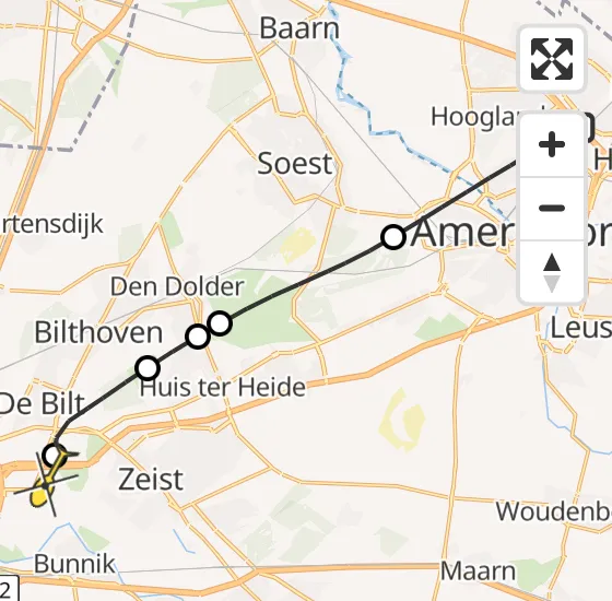 Vlucht Traumahelikopter PH-HVB van Amersfoort naar Universitair Medisch Centrum Utrecht op woensdag 9 oktober 2024 11:59