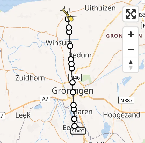 Vlucht Traumahelikopter PH-TTR van Groningen Airport Eelde naar Warffum op woensdag 9 oktober 2024 12:22