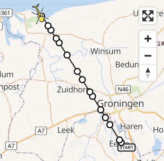 Vlucht Traumahelikopter PH-TTR van Groningen Airport Eelde naar Lauwersoog op woensdag 9 oktober 2024 14:05