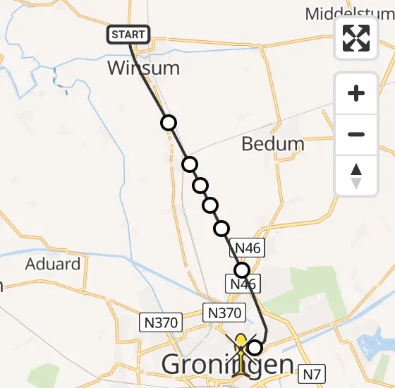 Vlucht Traumahelikopter PH-TTR van Winsum naar Universitair Medisch Centrum Groningen op woensdag 9 oktober 2024 15:41