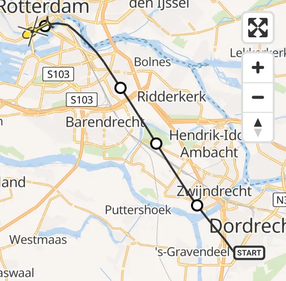 Vlucht Traumahelikopter PH-HVB van Dordrecht naar Erasmus MC op woensdag 9 oktober 2024 16:33