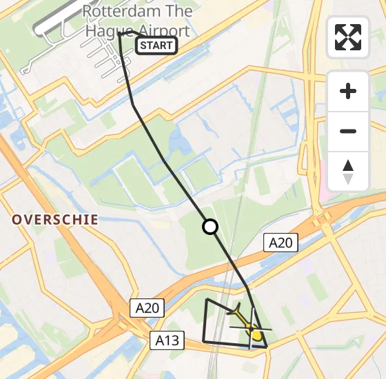 Vlucht Traumahelikopter PH-HVB van Rotterdam The Hague Airport naar Rotterdam op woensdag 9 oktober 2024 17:48