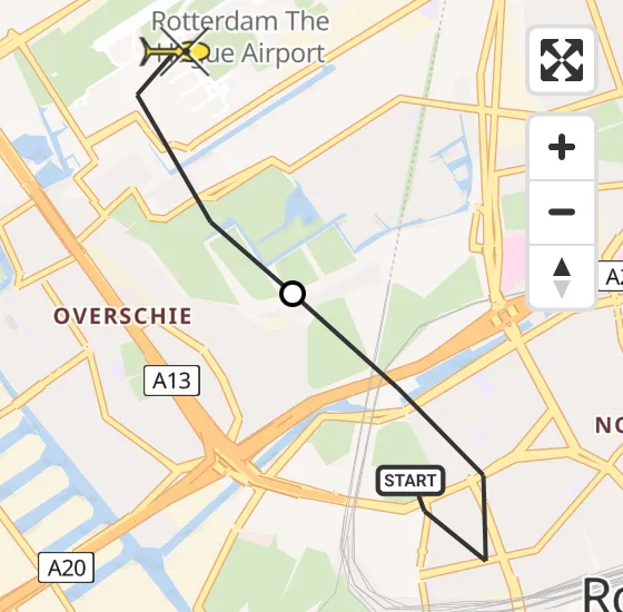 Vlucht Traumahelikopter PH-HVB van Rotterdam naar Rotterdam The Hague Airport op woensdag 9 oktober 2024 18:23