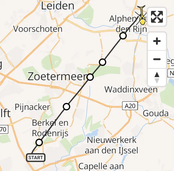 Vlucht Traumahelikopter PH-HVB van Rotterdam The Hague Airport naar Alphen aan den Rijn op woensdag 9 oktober 2024 18:35