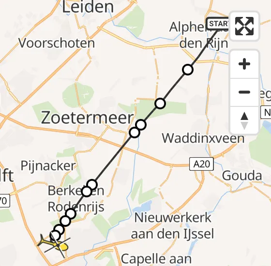 Vlucht Traumahelikopter PH-HVB van Alphen aan den Rijn naar Rotterdam The Hague Airport op woensdag 9 oktober 2024 19:00