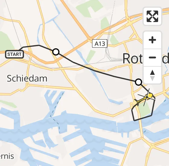 Vlucht Traumahelikopter PH-LLN van Schiedam naar Erasmus MC op woensdag 9 oktober 2024 19:30