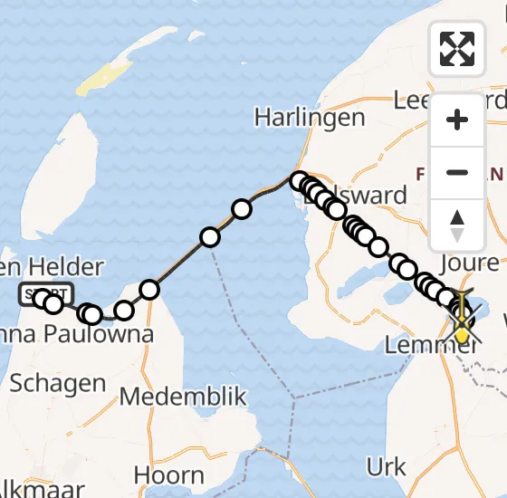 Vlucht Kustwachthelikopter PH-SAR van Vliegveld De Kooy naar Oosterzee op woensdag 9 oktober 2024 19:39