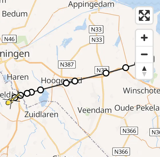 Vlucht Traumahelikopter PH-TTR van Vliegveld Oostwold naar Groningen Airport Eelde op woensdag 9 oktober 2024 21:10