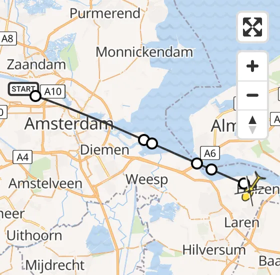 Vlucht Traumahelikopter PH-LLN van Amsterdam Heliport naar Huizen op woensdag 9 oktober 2024 21:13