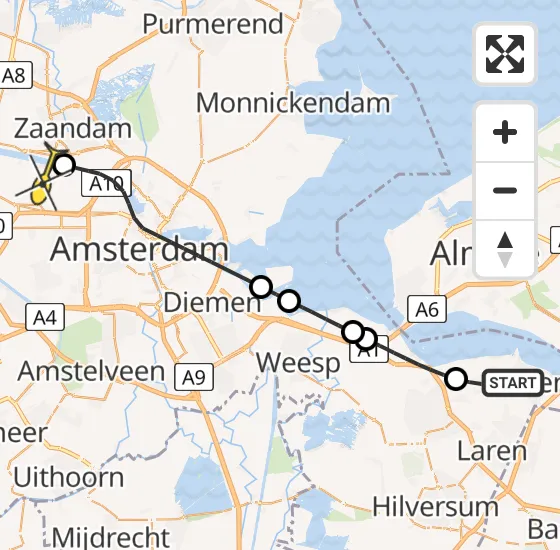 Vlucht Traumahelikopter PH-LLN van Huizen naar Amsterdam Heliport op woensdag 9 oktober 2024 21:44