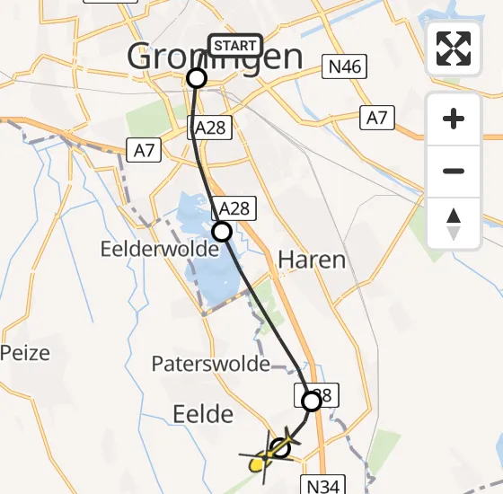 Vlucht Traumahelikopter PH-TTR van Universitair Medisch Centrum Groningen naar Groningen Airport Eelde op vrijdag 11 oktober 2024 5:15