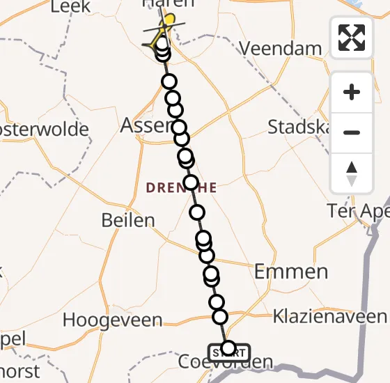 Vlucht Traumahelikopter PH-TTR van Coevorden naar Groningen Airport Eelde op vrijdag 11 oktober 2024 7:07