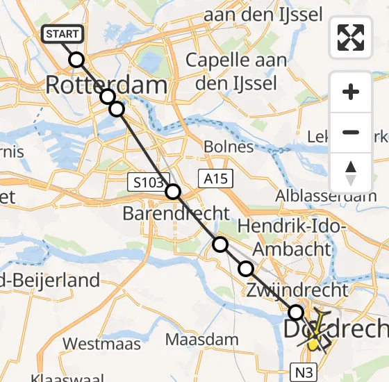 Vlucht Traumahelikopter PH-HVB van Rotterdam The Hague Airport naar Dordrecht op vrijdag 11 oktober 2024 8:03