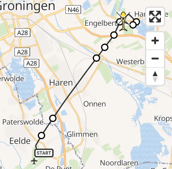 Vlucht Traumahelikopter PH-TTR van Groningen Airport Eelde naar Harkstede GN op vrijdag 11 oktober 2024 8:32