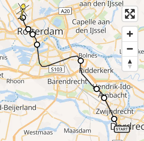 Vlucht Traumahelikopter PH-HVB van Dordrecht naar Rotterdam The Hague Airport op vrijdag 11 oktober 2024 9:06