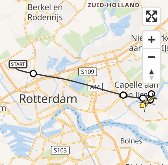 Vlucht Traumahelikopter PH-HVB van Rotterdam The Hague Airport naar Krimpen aan den IJssel op vrijdag 11 oktober 2024 11:33