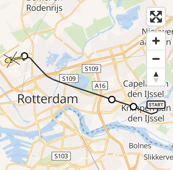 Vlucht Traumahelikopter PH-HVB van Krimpen aan den IJssel naar Rotterdam The Hague Airport op vrijdag 11 oktober 2024 11:59