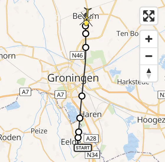 Vlucht Traumahelikopter PH-TTR van Groningen Airport Eelde naar Bedum op vrijdag 11 oktober 2024 12:04