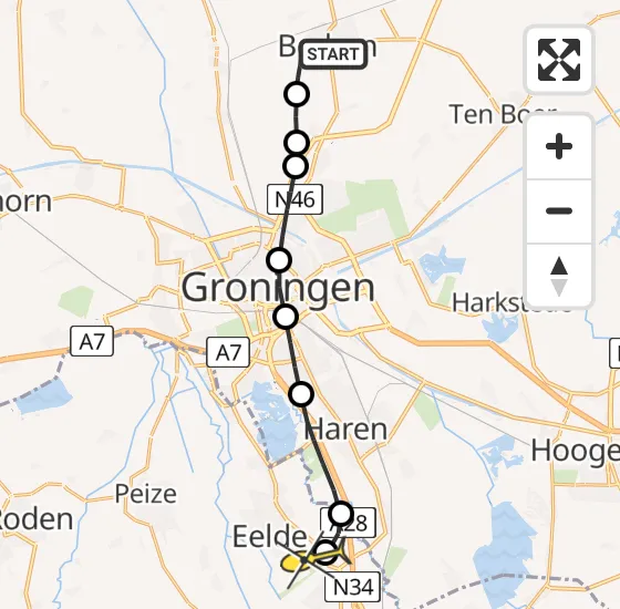 Vlucht Traumahelikopter PH-TTR van Bedum naar Groningen Airport Eelde op vrijdag 11 oktober 2024 12:41