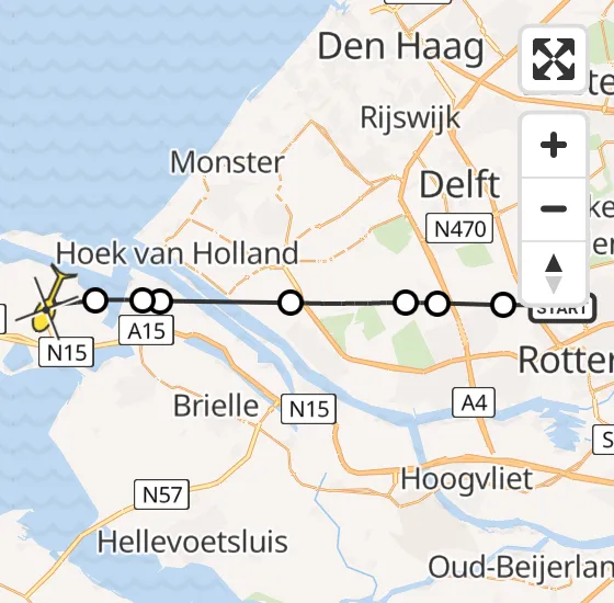 Vlucht Traumahelikopter PH-HVB van Rotterdam The Hague Airport naar Maasvlakte op vrijdag 11 oktober 2024 13:01