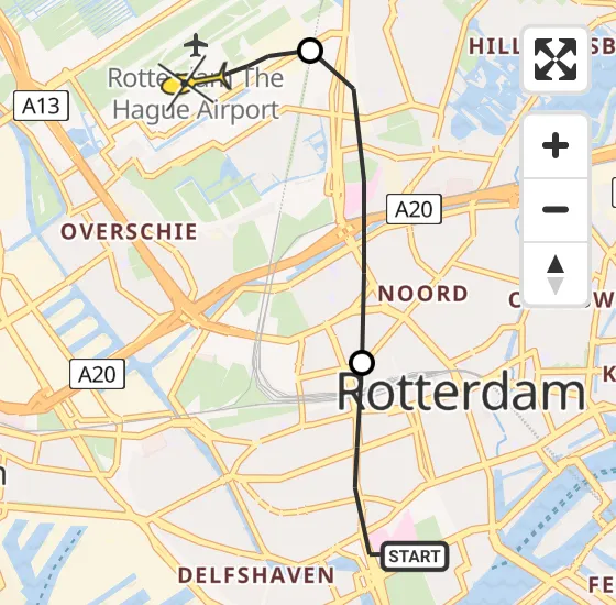 Vlucht Traumahelikopter PH-HVB van Erasmus MC naar Rotterdam The Hague Airport op vrijdag 11 oktober 2024 14:01