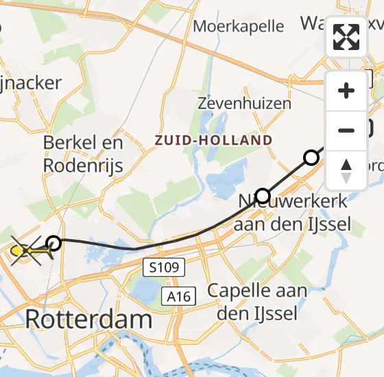 Vlucht Traumahelikopter PH-HVB van Moordrecht naar Rotterdam The Hague Airport op vrijdag 11 oktober 2024 14:36