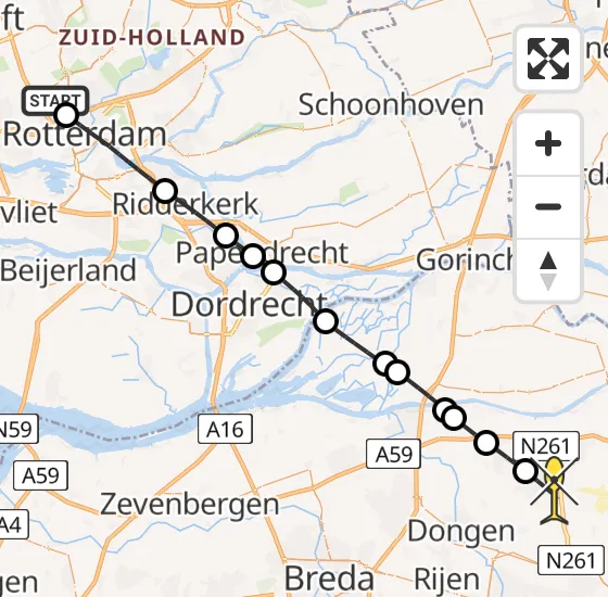 Vlucht Traumahelikopter PH-HVB van Rotterdam The Hague Airport naar Kaatsheuvel op vrijdag 11 oktober 2024 15:08