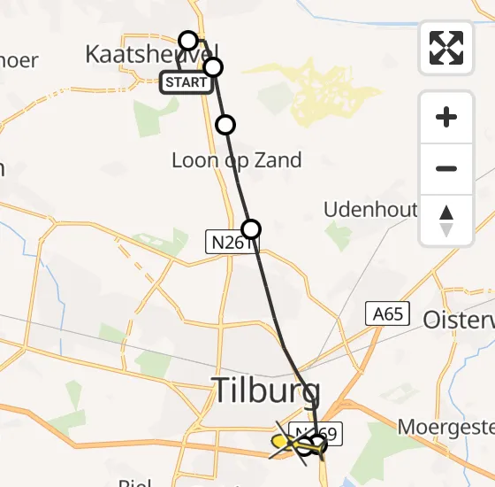 Vlucht Traumahelikopter PH-HVB van Kaatsheuvel naar Tilburg op vrijdag 11 oktober 2024 15:51