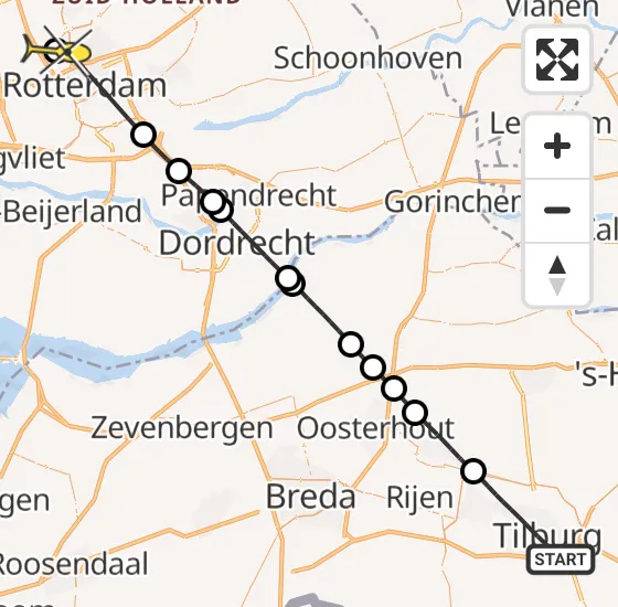 Vlucht Traumahelikopter PH-HVB van Tilburg naar Rotterdam The Hague Airport op vrijdag 11 oktober 2024 16:14