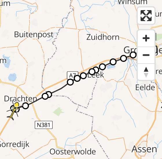 Vlucht Traumahelikopter PH-TTR van Universitair Medisch Centrum Groningen naar Kortehemmen op vrijdag 11 oktober 2024 17:37