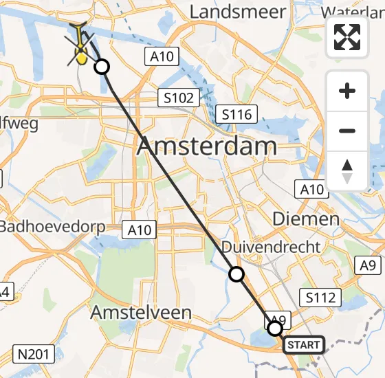 Vlucht Traumahelikopter PH-LLN van Academisch Medisch Centrum (AMC) naar Amsterdam Heliport op vrijdag 11 oktober 2024 18:35