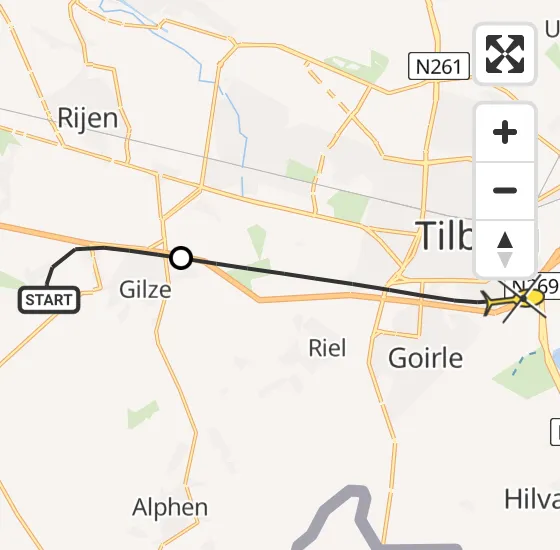 Vlucht Traumahelikopter PH-DOC van Gilze naar Tilburg op vrijdag 11 oktober 2024 19:49