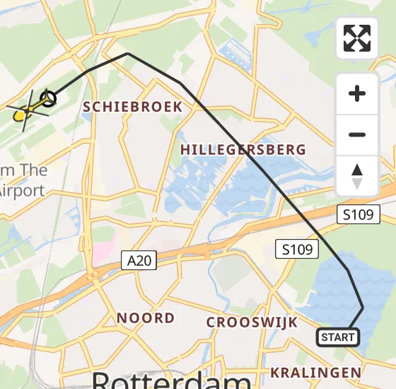 Vlucht Traumahelikopter PH-HVB van Rotterdam naar Rotterdam The Hague Airport op vrijdag 11 oktober 2024 20:24