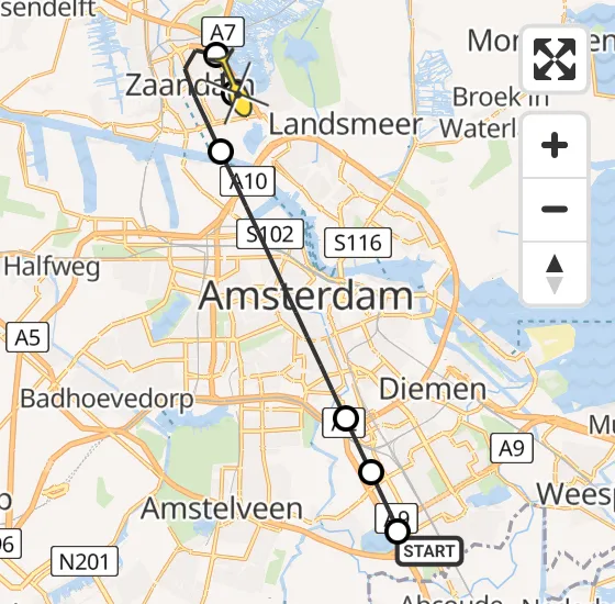 Vlucht Traumahelikopter PH-LLN van Academisch Medisch Centrum (AMC) naar Zaandam op vrijdag 11 oktober 2024 23:53